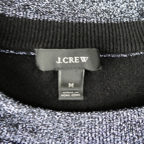 J Crew Black Metallic Knit Sweater Open Side Slits Silver Sparkle M - Picture 6 of 7